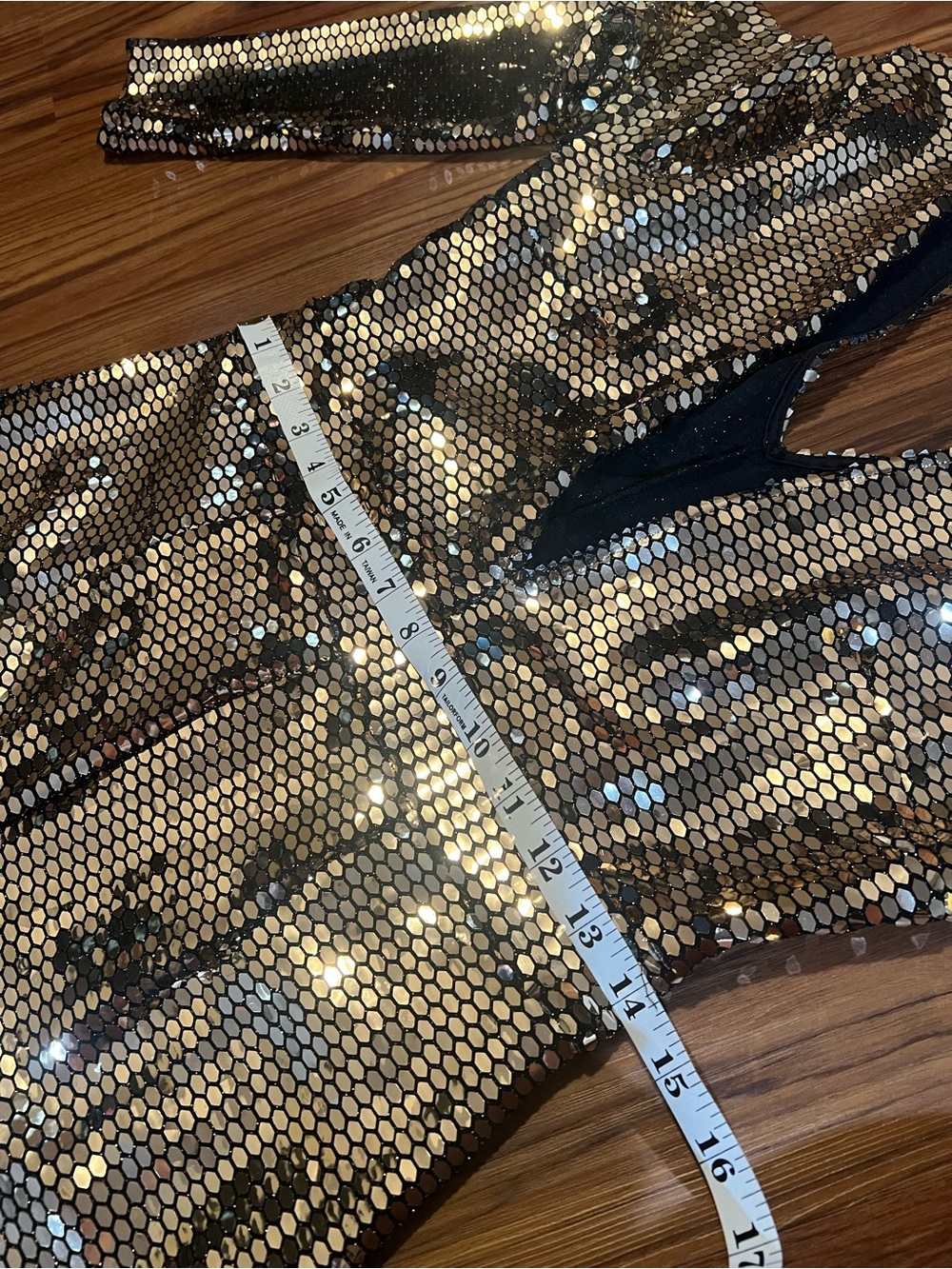 Gold Sequin V-Neck Long Sleeve Romper shorts - Picture 5 of 8